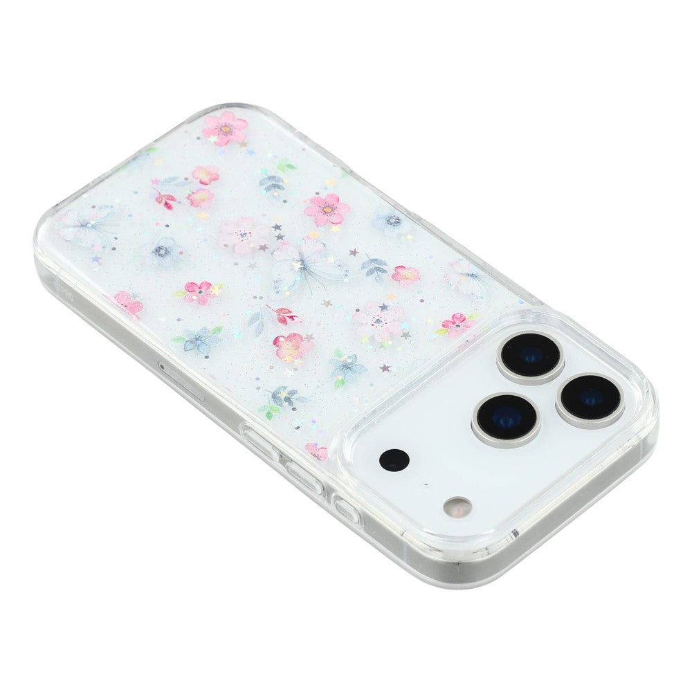 For iPhone 17 Pro Max Case Glitter Flower Epoxy Shockproof Phone Cover - Style D