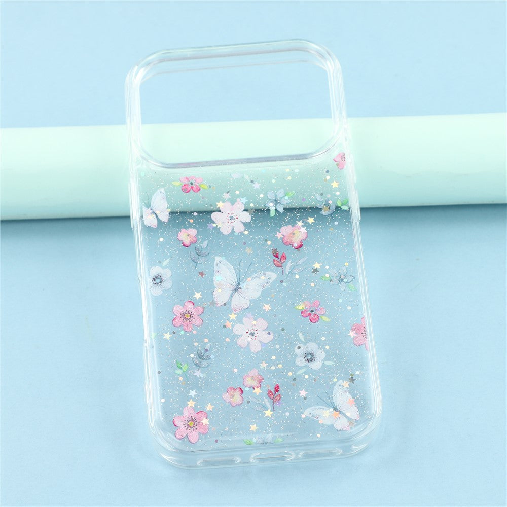 For iPhone 17 Pro Max Case Glitter Flower Epoxy Shockproof Phone Cover - Style D