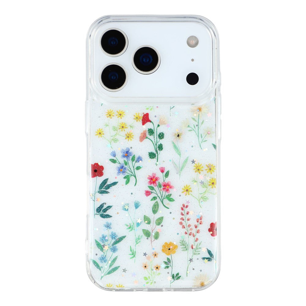 For iPhone 17 Pro Max Case Glitter Flower Epoxy Shockproof Phone Cover - Style C