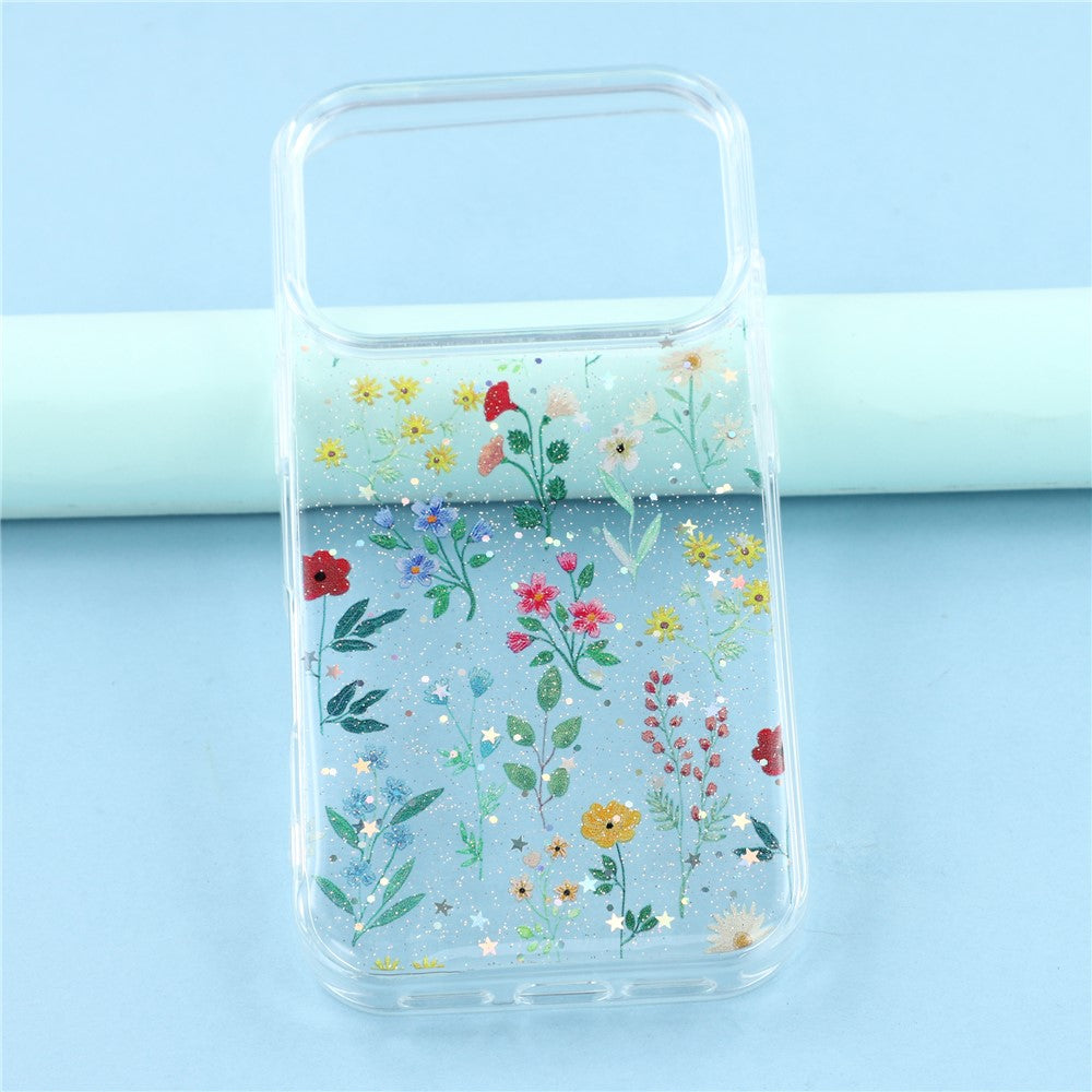 For iPhone 17 Pro Max Case Glitter Flower Epoxy Shockproof Phone Cover - Style C