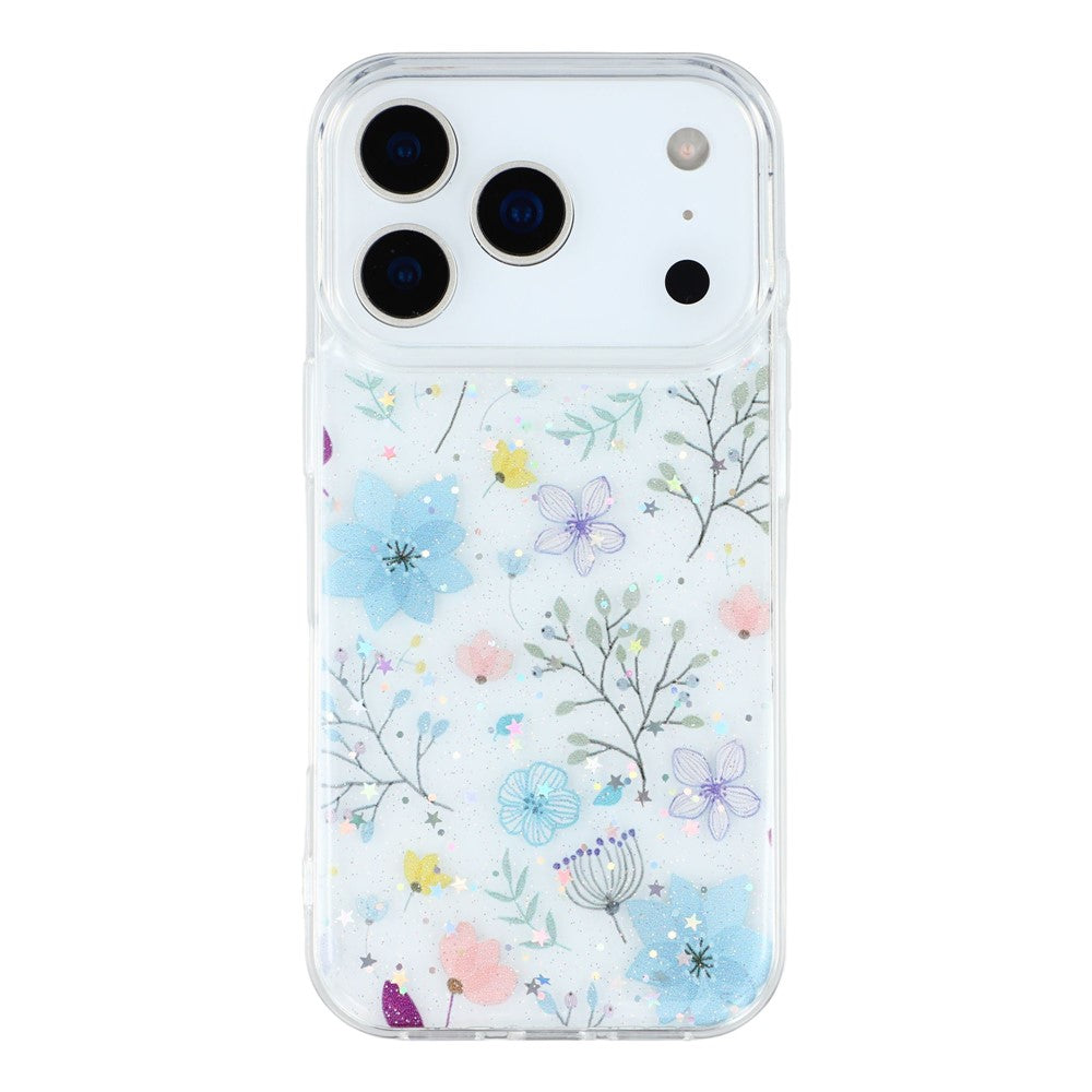 For iPhone 17 Pro Max Case Glitter Flower Epoxy Shockproof Phone Cover - Style B