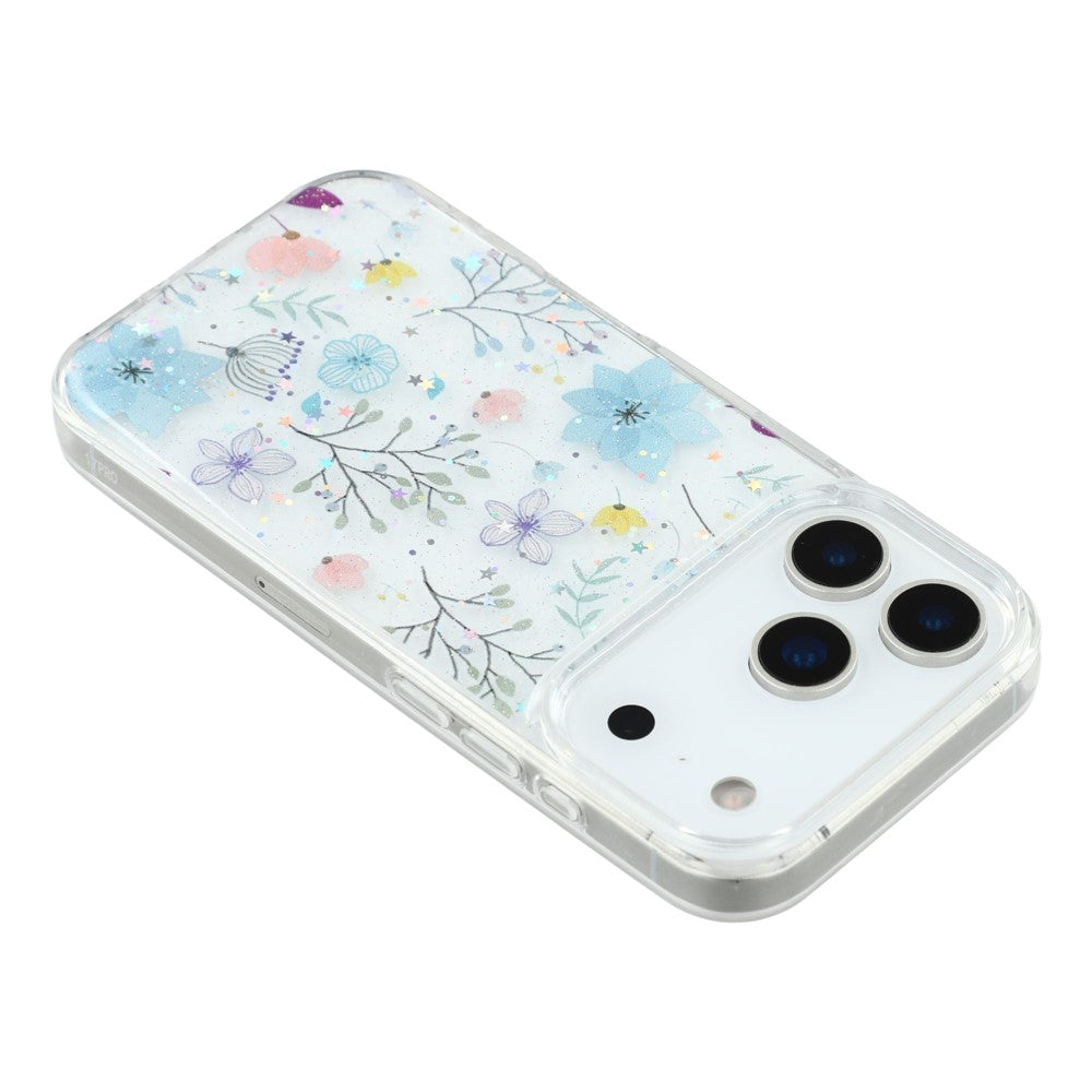 For iPhone 17 Pro Max Case Glitter Flower Epoxy Shockproof Phone Cover - Style B
