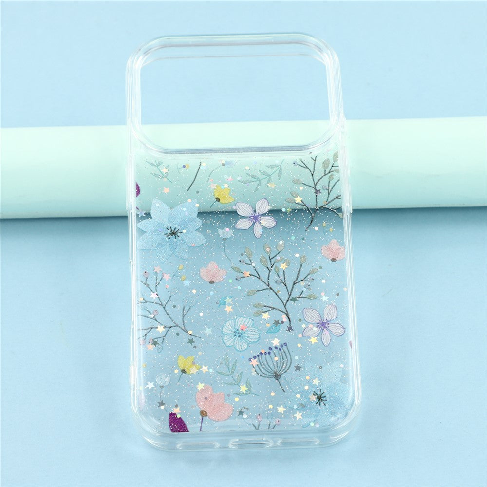 For iPhone 17 Pro Max Case Glitter Flower Epoxy Shockproof Phone Cover - Style B