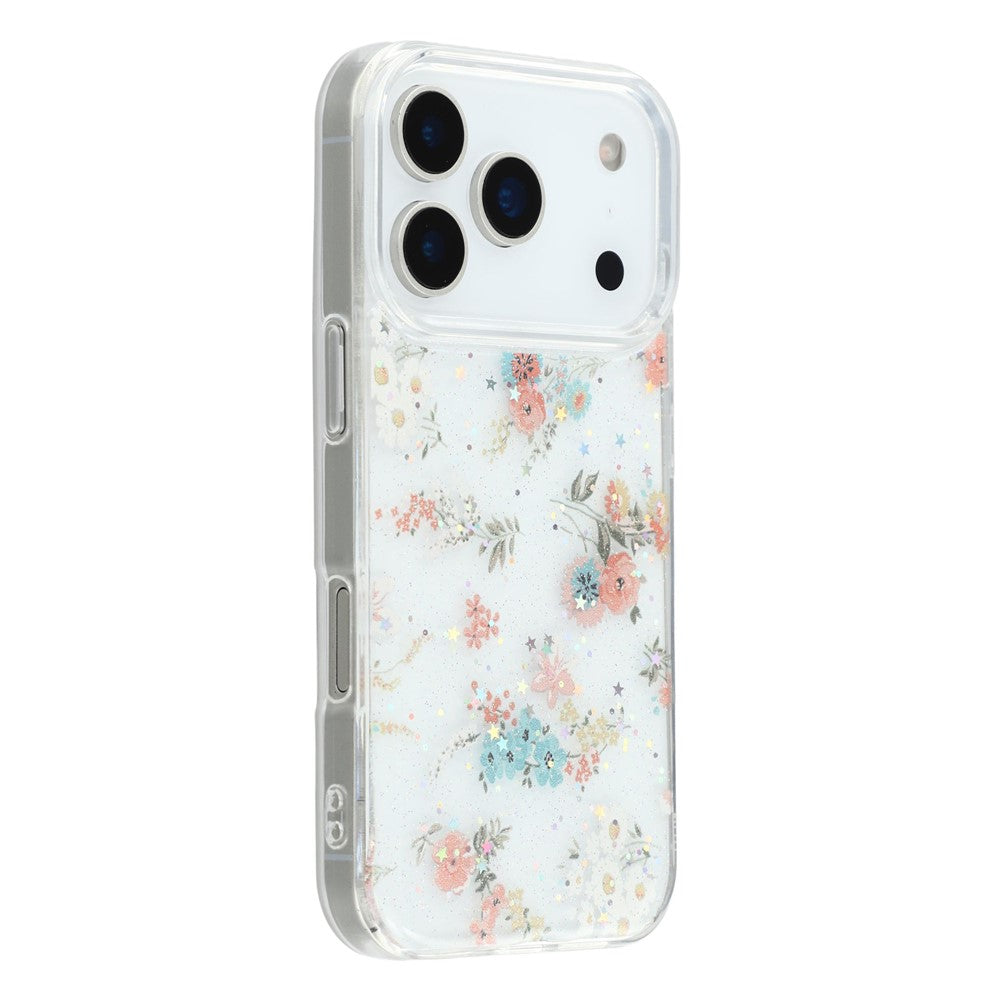 For iPhone 17 Pro Max Case Glitter Flower Epoxy Shockproof Phone Cover - Style A