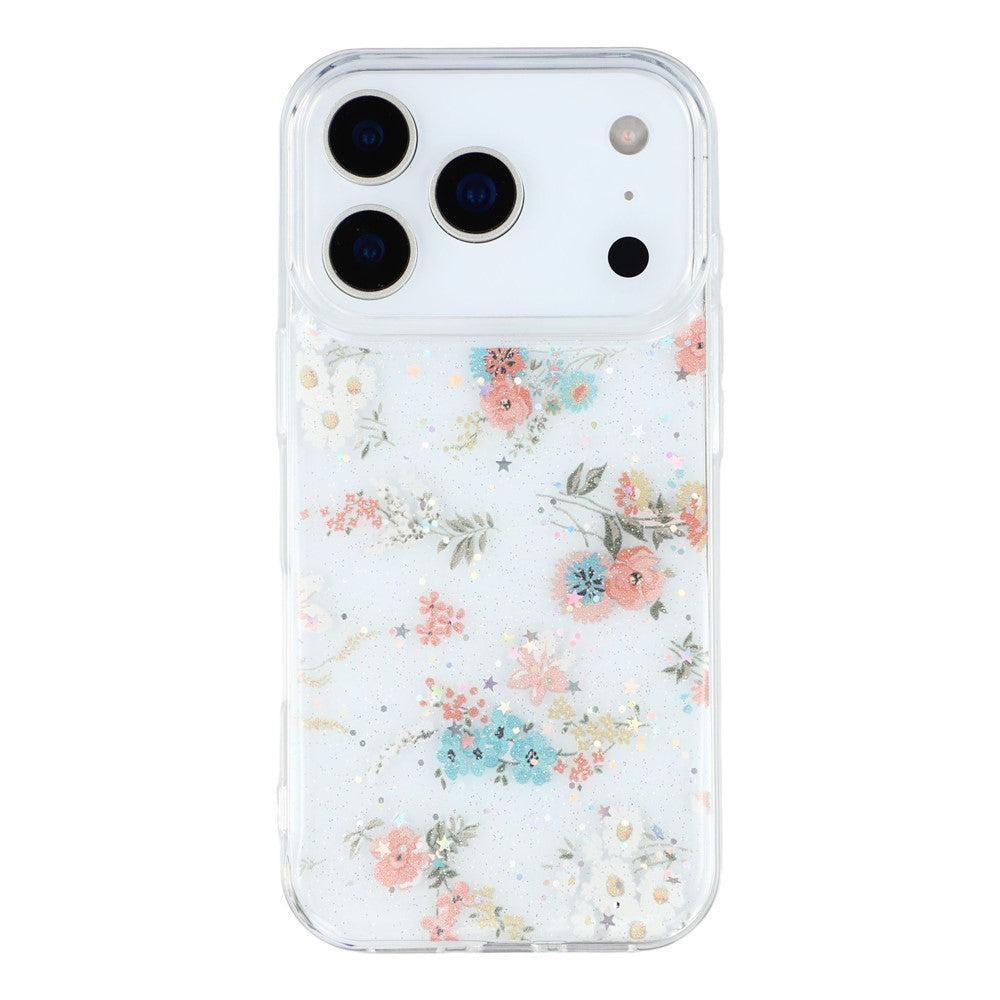 For iPhone 17 Pro Max Case Glitter Flower Epoxy Shockproof Phone Cover - Style A