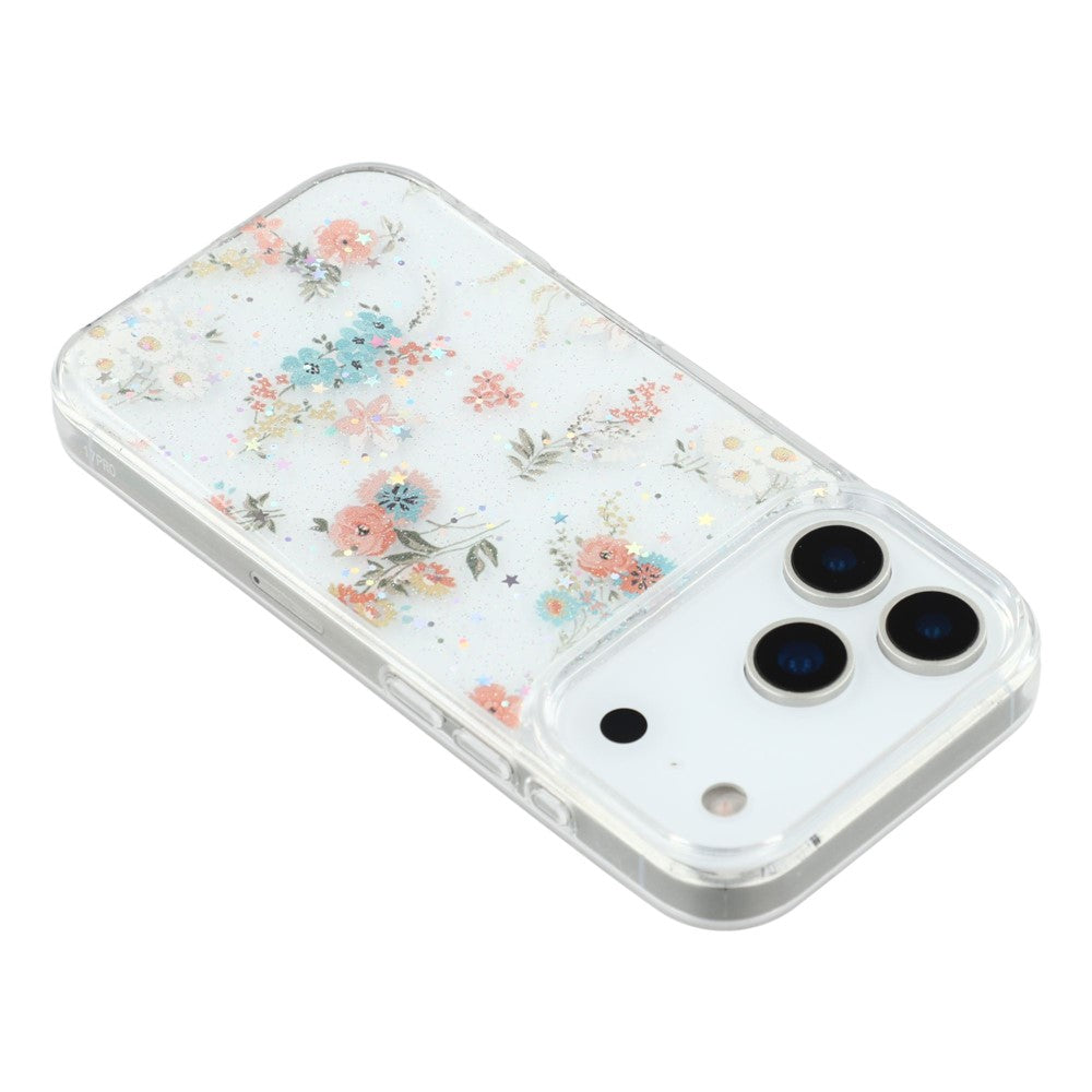 For iPhone 17 Pro Max Case Glitter Flower Epoxy Shockproof Phone Cover - Style A