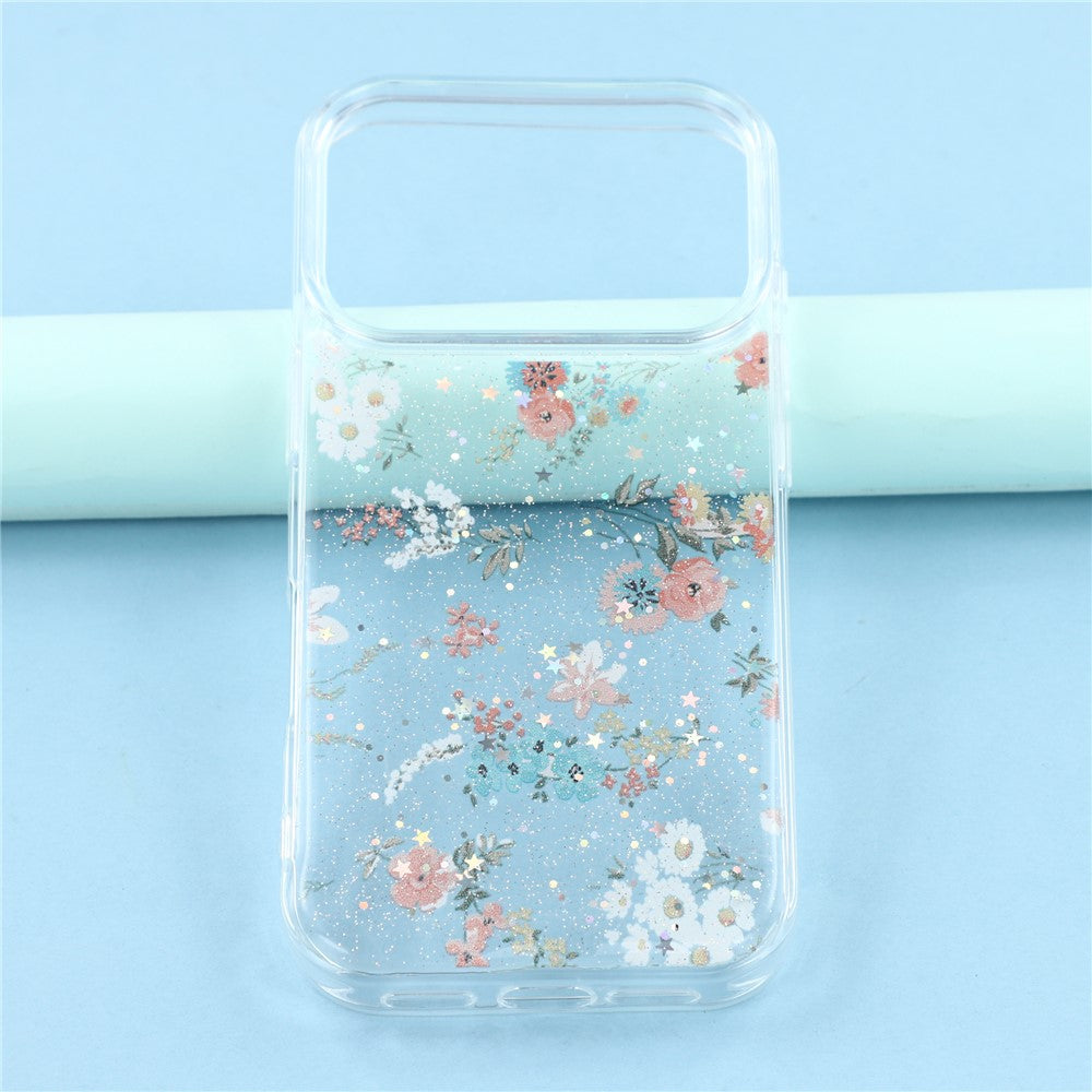 For iPhone 17 Pro Max Case Glitter Flower Epoxy Shockproof Phone Cover - Style A