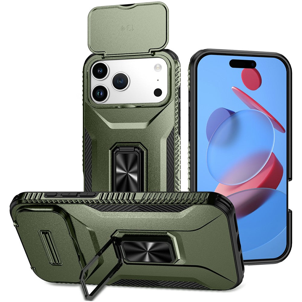 For iPhone 17 Pro Max Case Camshield Kickstand TPU + PC Anti-Slip Phone Cover - Green