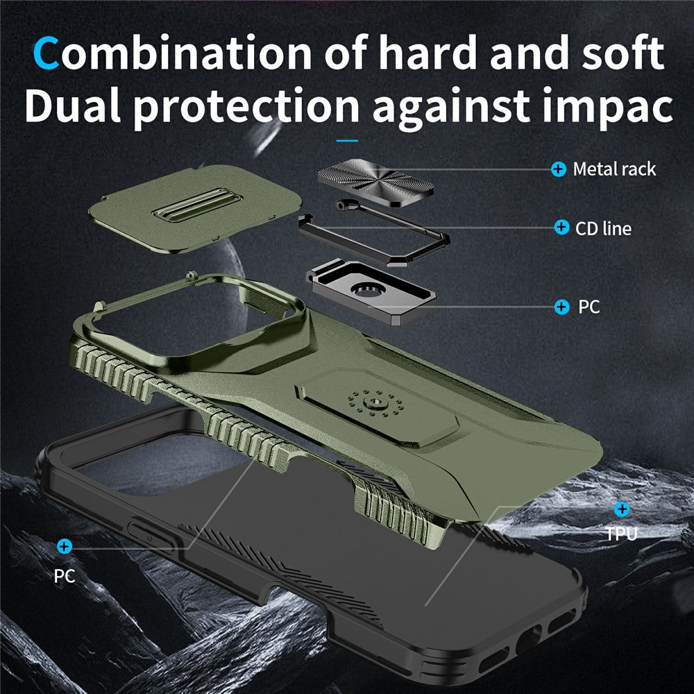 For iPhone 17 Pro Max Case Camshield Kickstand TPU + PC Anti-Slip Phone Cover - Green