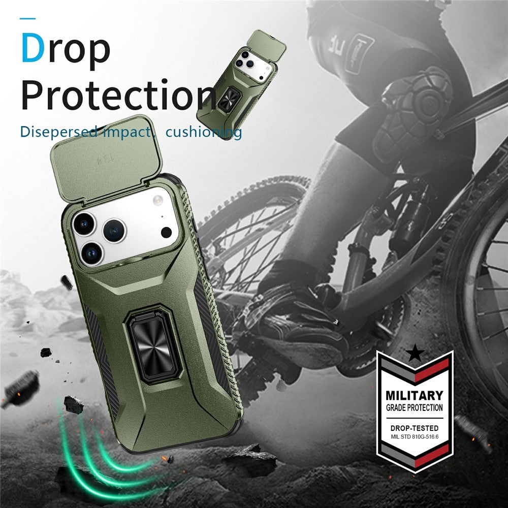 For iPhone 17 Pro Max Case Camshield Kickstand TPU + PC Anti-Slip Phone Cover - Green