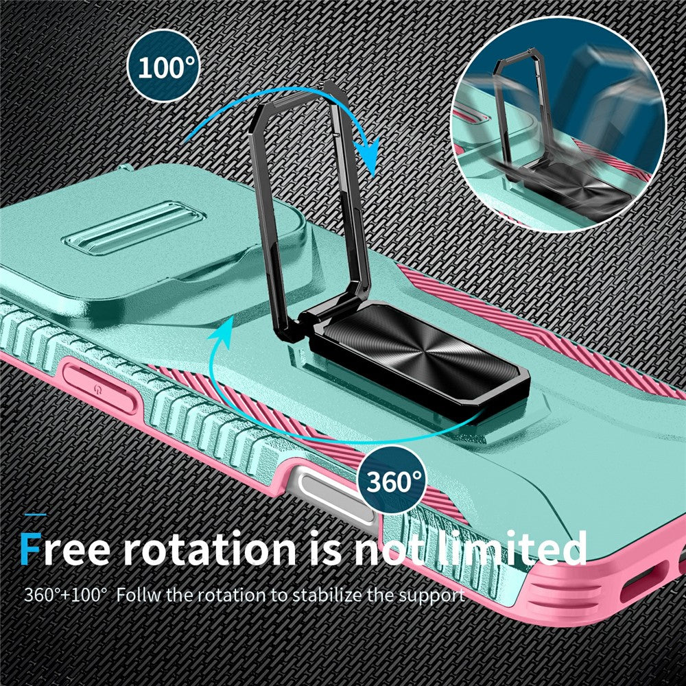For iPhone 17 Pro Max Case Camshield Kickstand TPU + PC Anti-Slip Phone Cover - Green / Pink