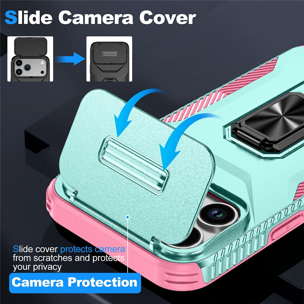 For iPhone 17 Pro Max Case Camshield Kickstand TPU + PC Anti-Slip Phone Cover - Green / Pink