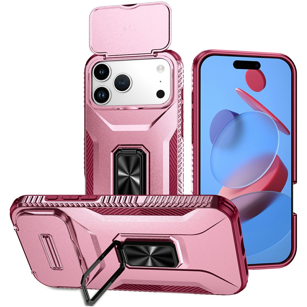 For iPhone 17 Pro Max Case Camshield Kickstand TPU + PC Anti-Slip Phone Cover - Pink / Wine Red