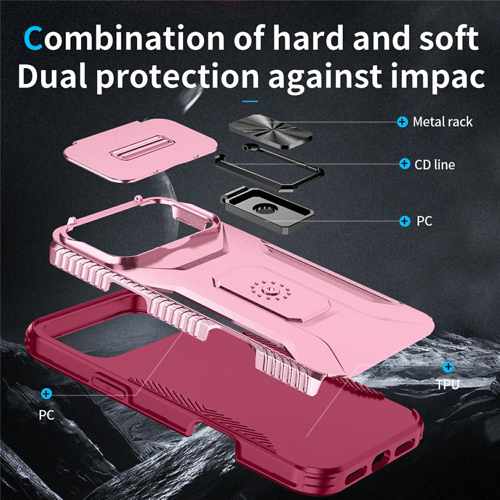 For iPhone 17 Pro Max Case Camshield Kickstand TPU + PC Anti-Slip Phone Cover - Pink / Wine Red