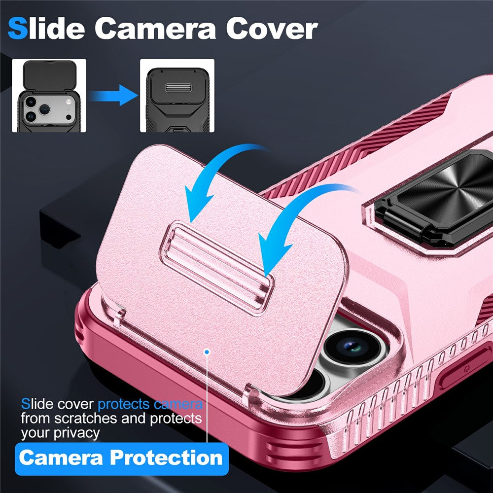 For iPhone 17 Pro Max Case Camshield Kickstand TPU + PC Anti-Slip Phone Cover - Pink / Wine Red