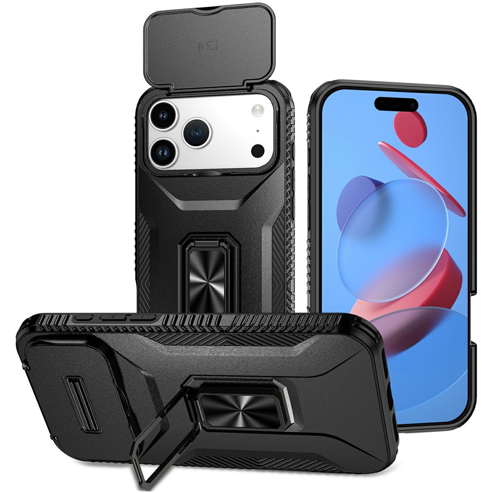 For iPhone 17 Pro Max Case Camshield Kickstand TPU + PC Anti-Slip Phone Cover - Black