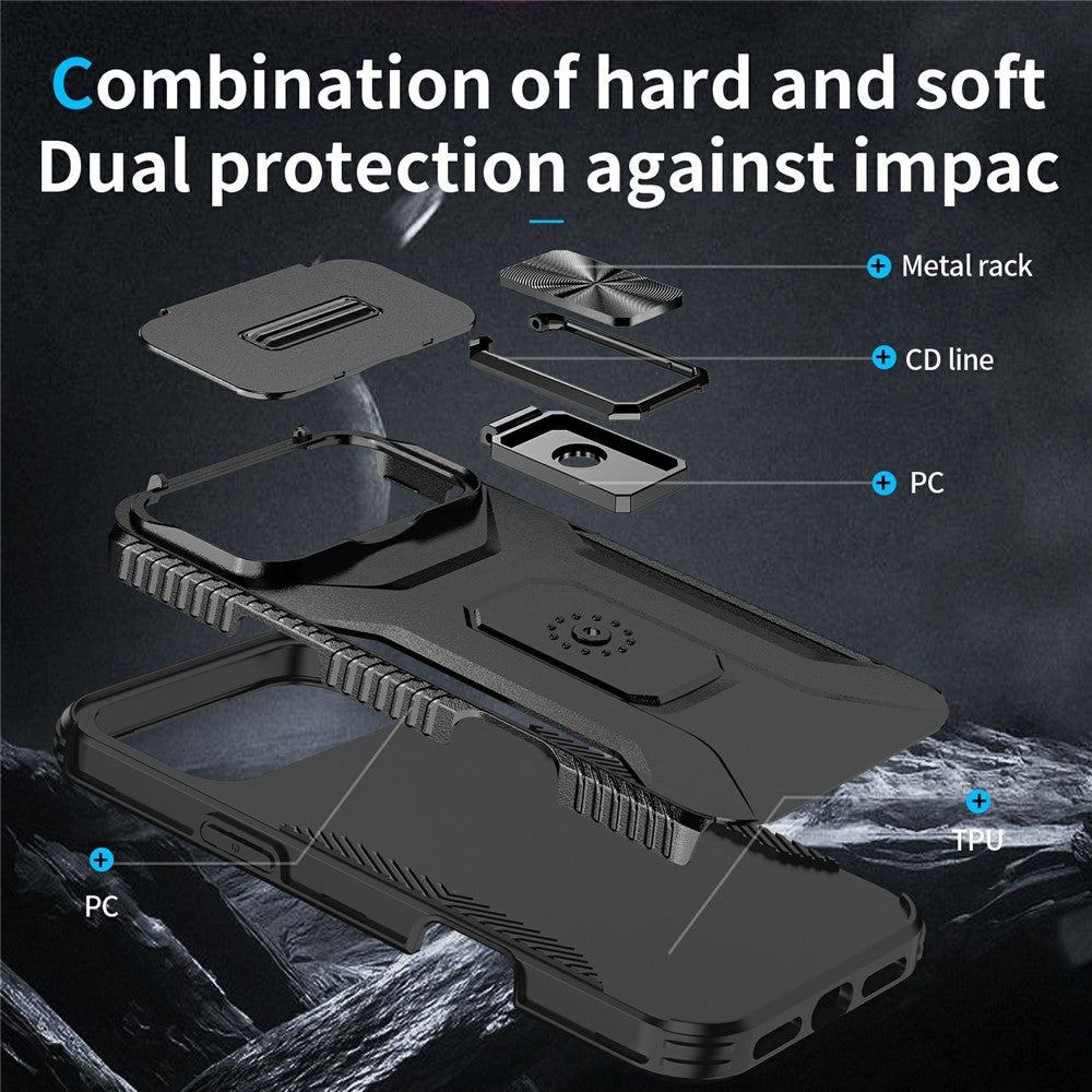 For iPhone 17 Pro Max Case Camshield Kickstand TPU + PC Anti-Slip Phone Cover - Black