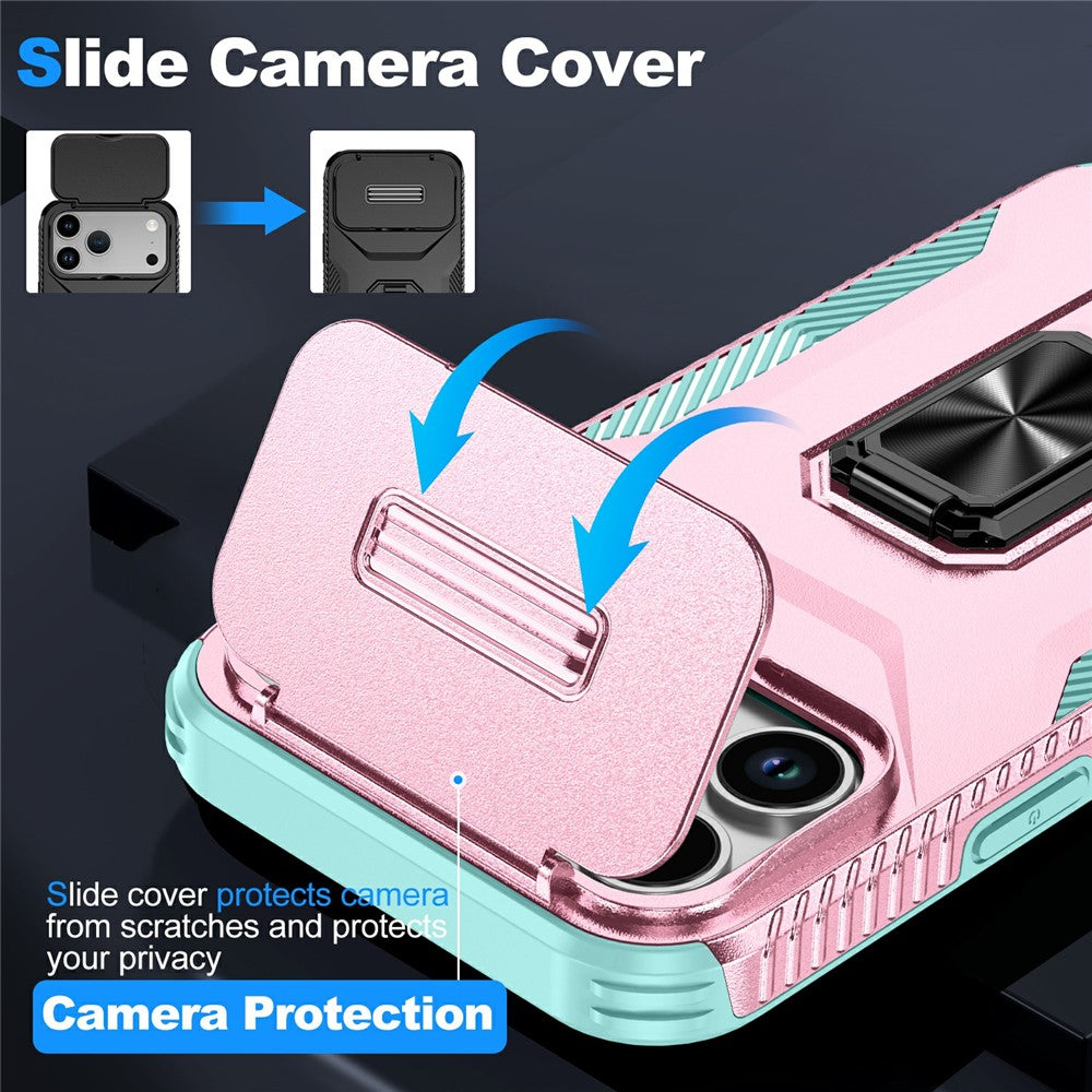 For iPhone 17 Pro Max Case Camshield Kickstand TPU + PC Anti-Slip Phone Cover - Pink / Green