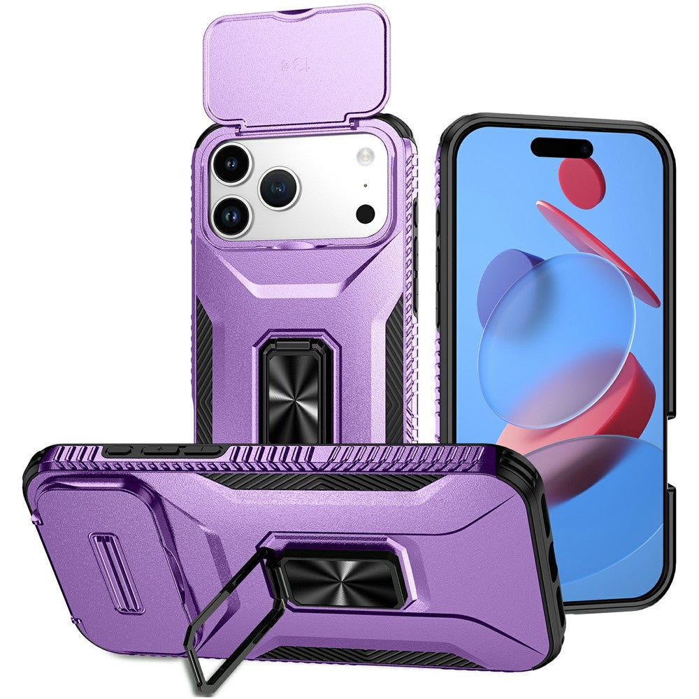 For iPhone 17 Pro Max Case Camshield Kickstand TPU + PC Anti-Slip Phone Cover - Purple