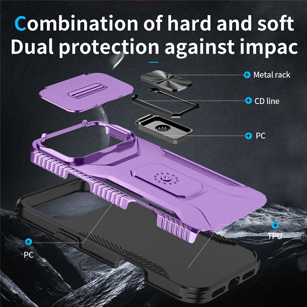 For iPhone 17 Pro Max Case Camshield Kickstand TPU + PC Anti-Slip Phone Cover - Purple