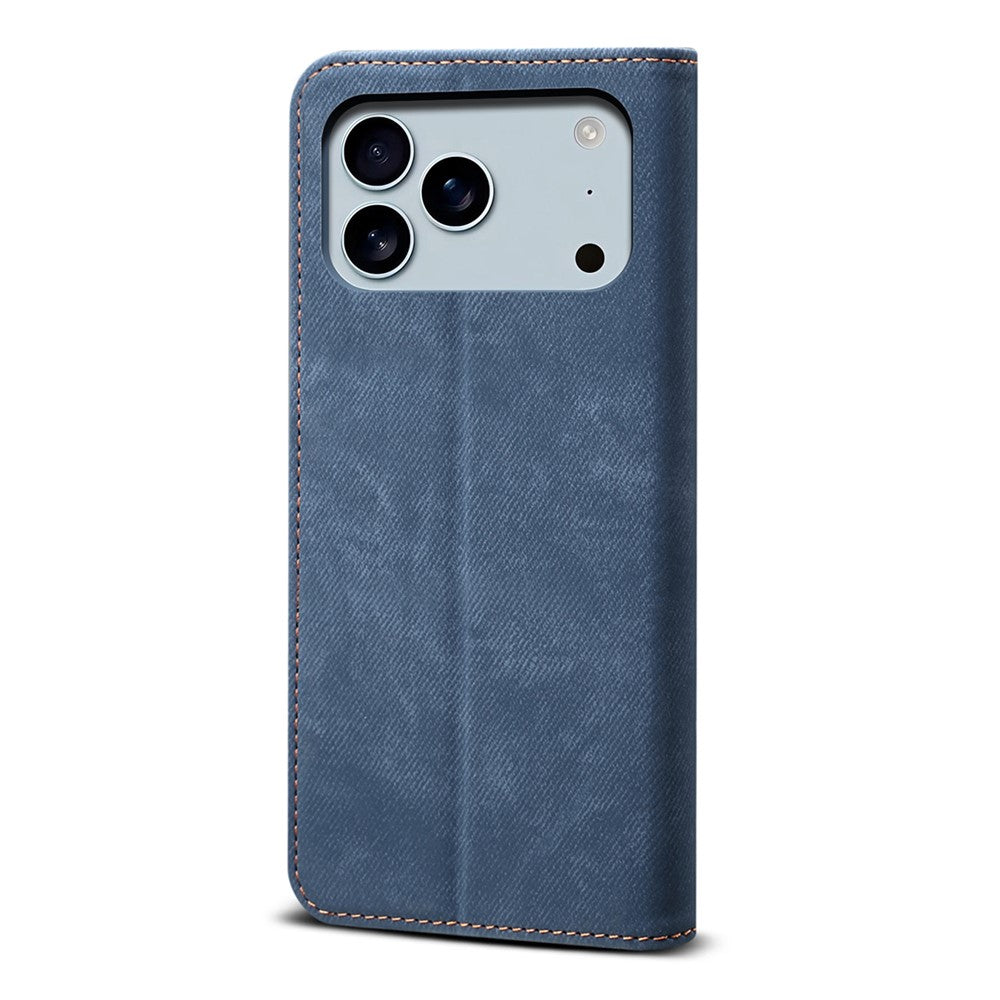 For iPhone 17 Pro Max Case Jeans Cloth Texture Anti-Scratch Leather Stand Phone Cover - Blue