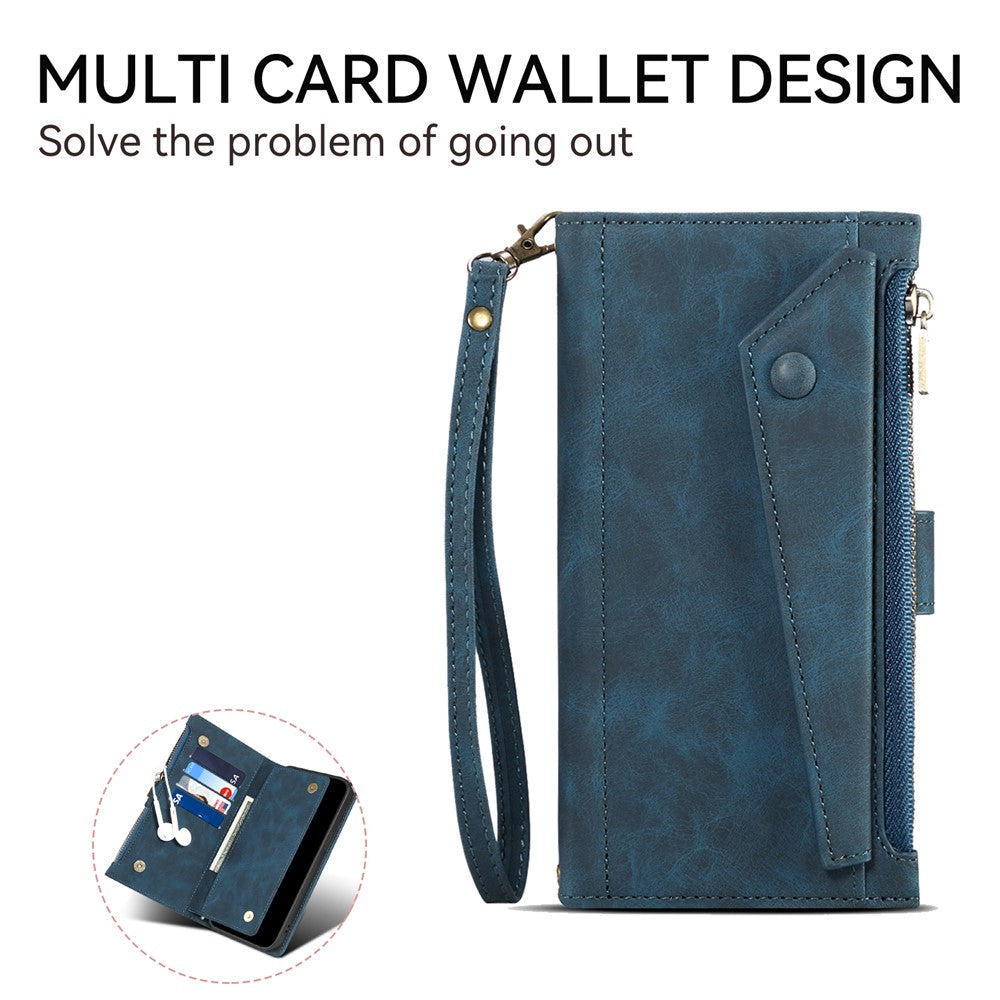ESEBLE Star Series For iPhone 17 Pro Max Case Zipper Wallet Leather Stand Phone Cover with Wrist Strap - Blue