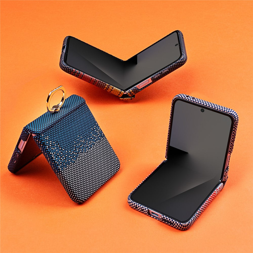 For Samsung Galaxy Z Flip7 5G Phone Case Ring Holder Kickstand PC Cover with Tempered Glass Screen Protector - Yellow