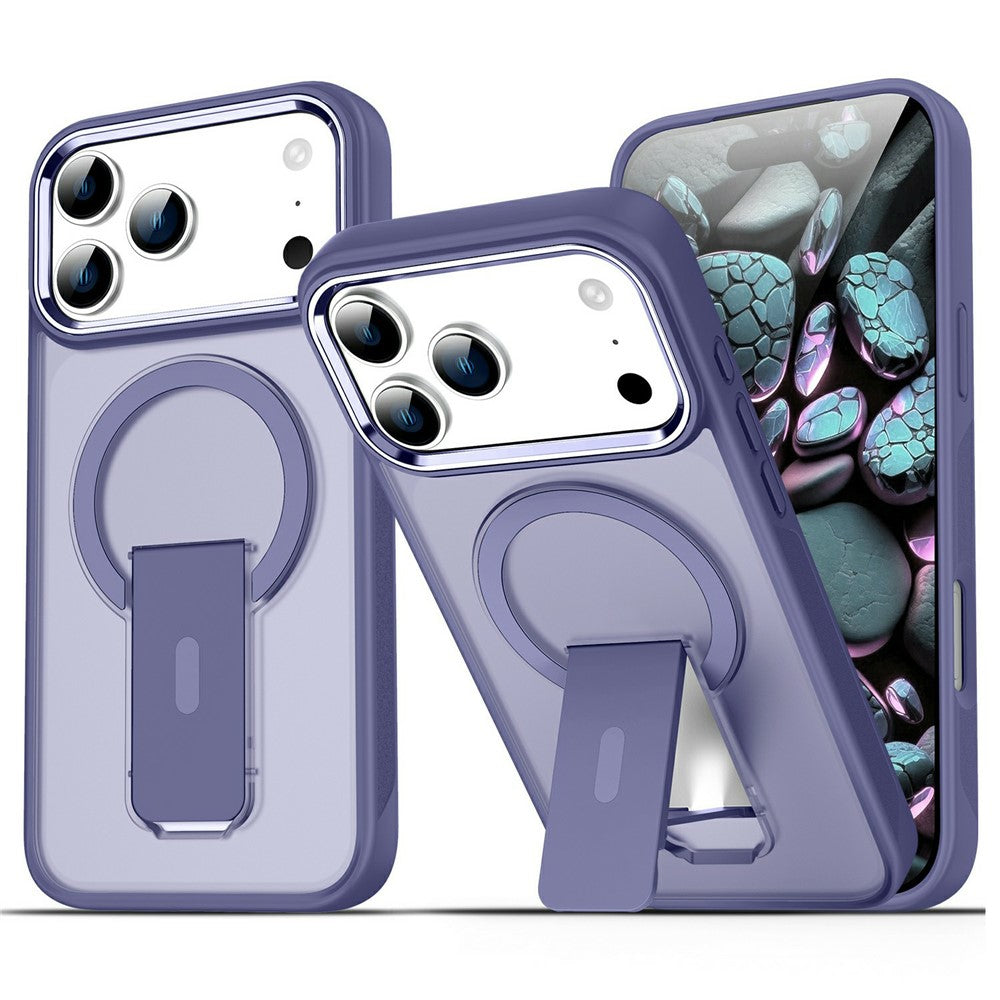 For iPhone 17 Pro Max Case Compatible with MagSafe PC + TPU Phone Cover with Kickstand - Dark Purple