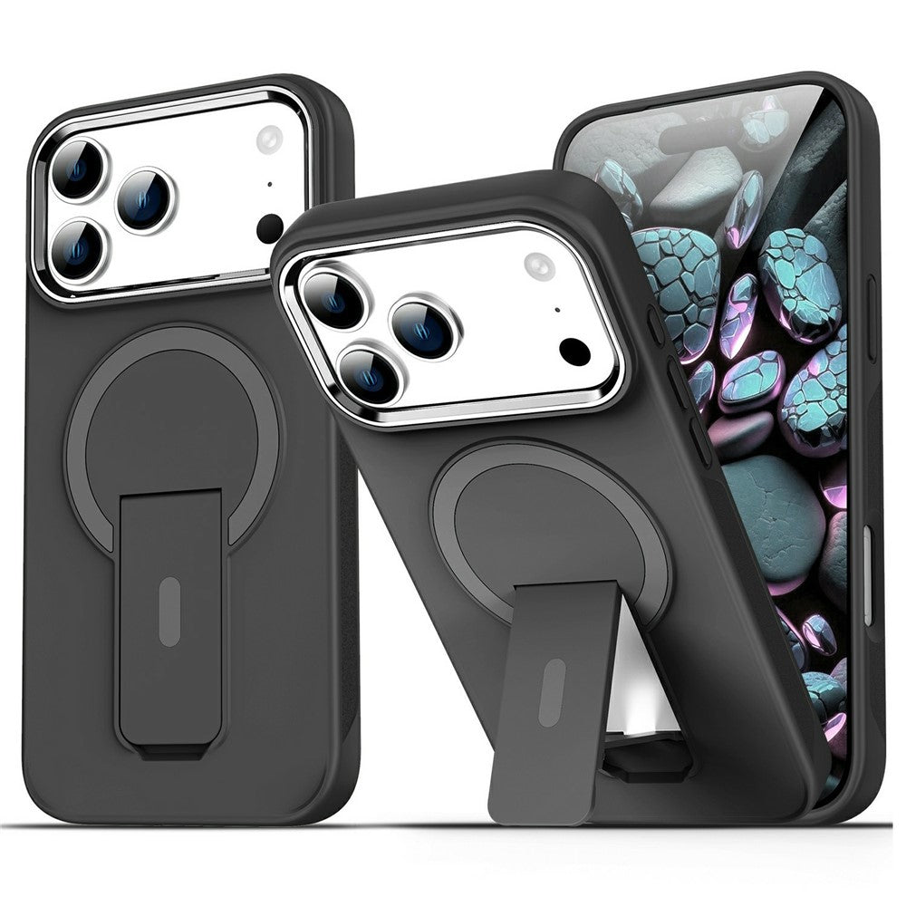 For iPhone 17 Pro Max Case Compatible with MagSafe PC + TPU Phone Cover with Kickstand - Black