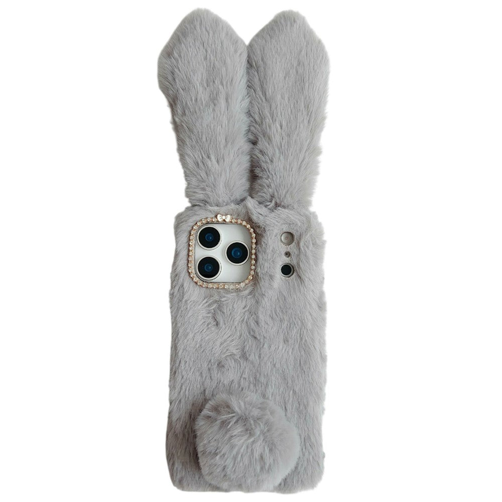 For iPhone 17 Pro Max Case Plush Cute Bunny Winter Fluffy TPU Phone Cover - Grey