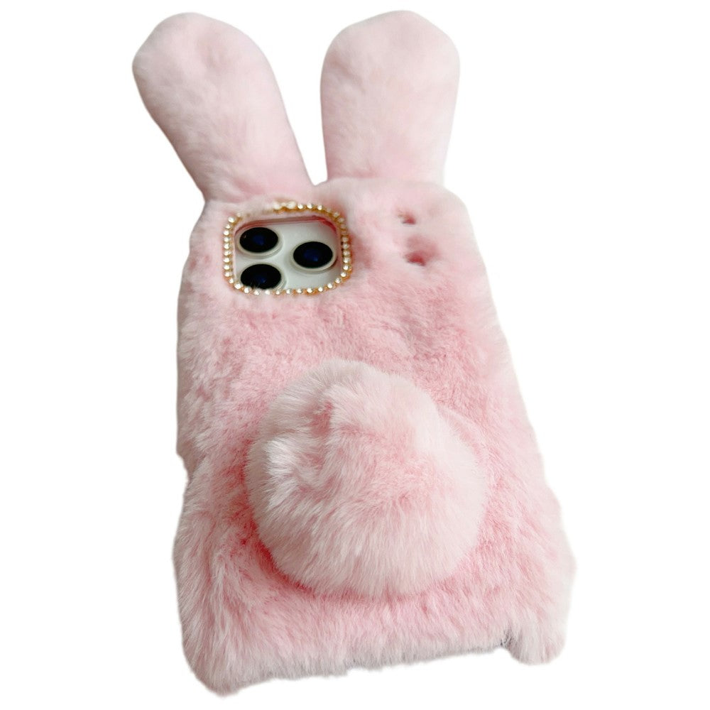 For iPhone 17 Pro Max Case Plush Cute Bunny Winter Fluffy TPU Phone Cover - Grey