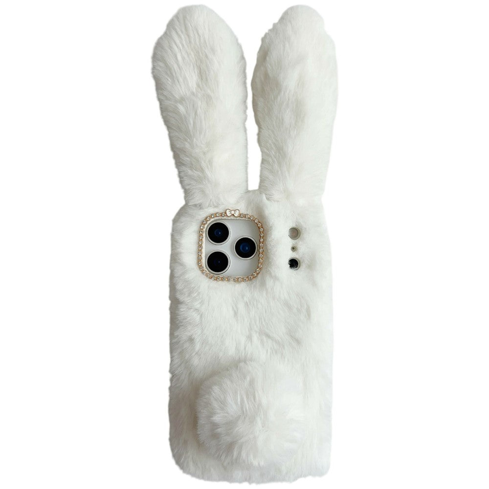 For iPhone 17 Pro Max Case Plush Cute Bunny Winter Fluffy TPU Phone Cover - White