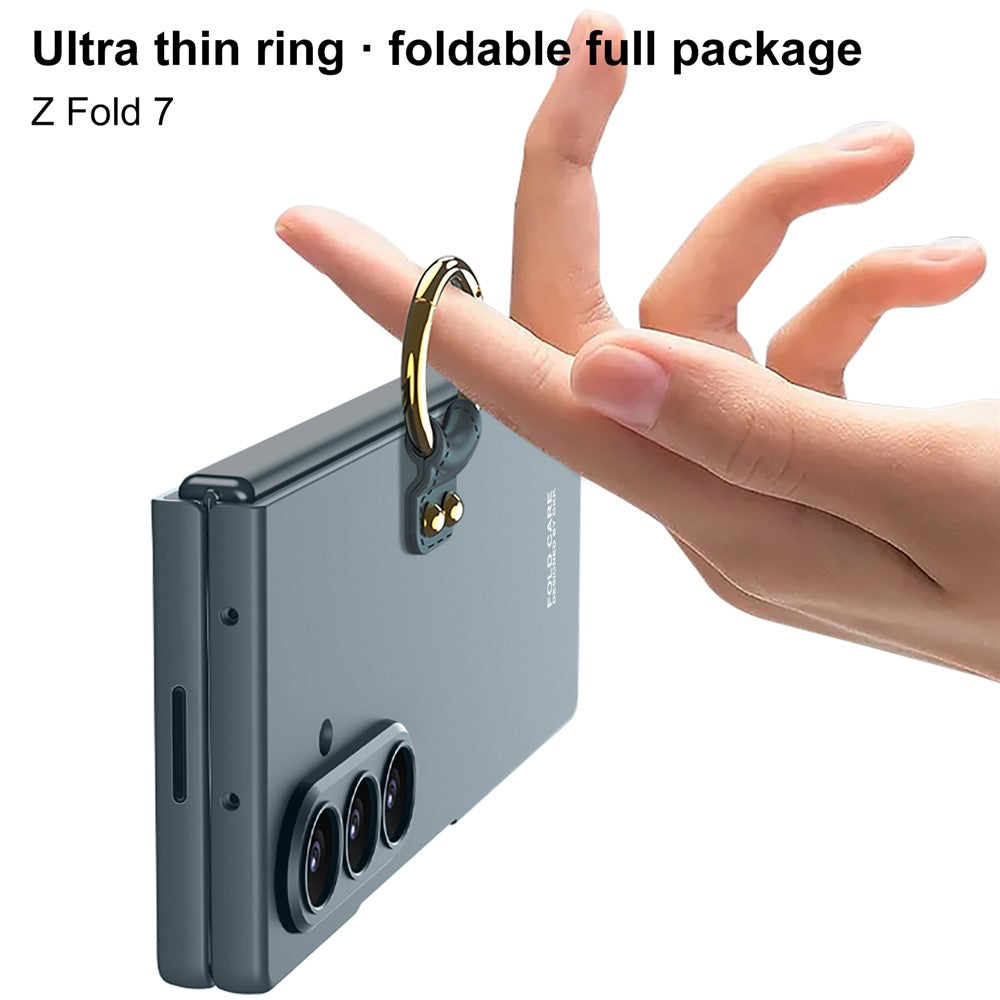 GKK For Samsung Galaxy Z Fold7 5G Case with Ring Holder Slim Hard PC + Tempered Glass Phone Cover - Black