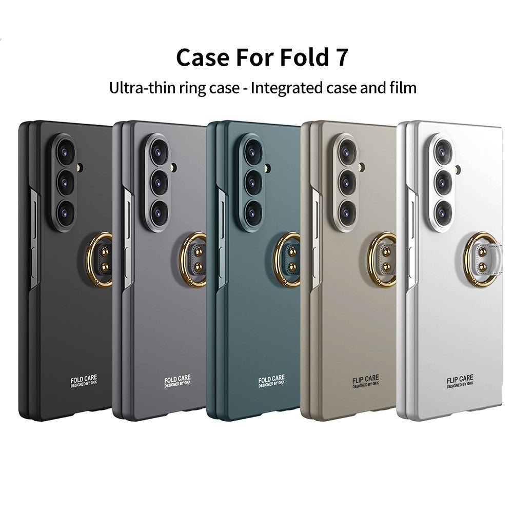 GKK For Samsung Galaxy Z Fold7 5G Case with Ring Holder Slim Hard PC + Tempered Glass Phone Cover - Green