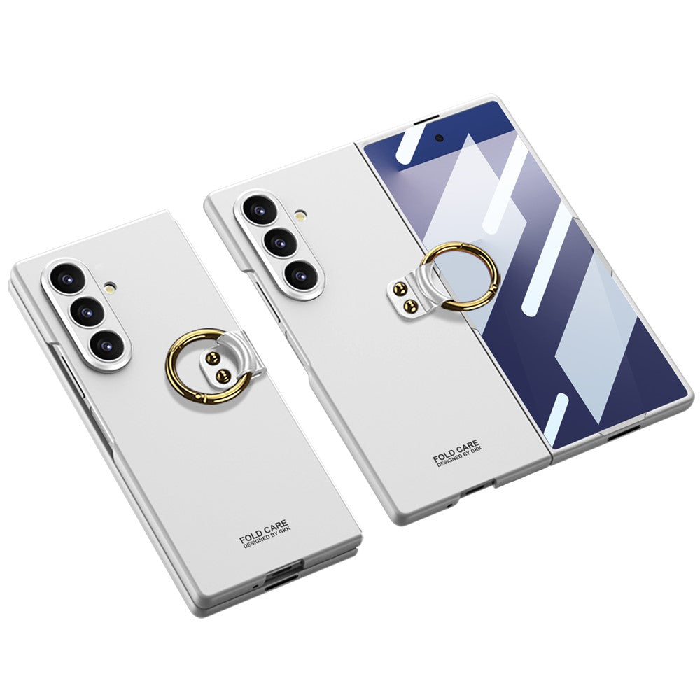GKK For Samsung Galaxy Z Fold7 5G Case with Ring Holder Slim Hard PC + Tempered Glass Phone Cover - Silver