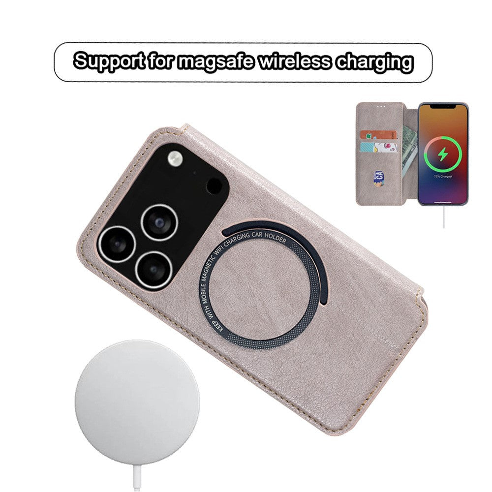 For iPhone 17 Pro Max Case Compatible with MagSafe Wallet Stand Leather Flip Phone Cover - Purple