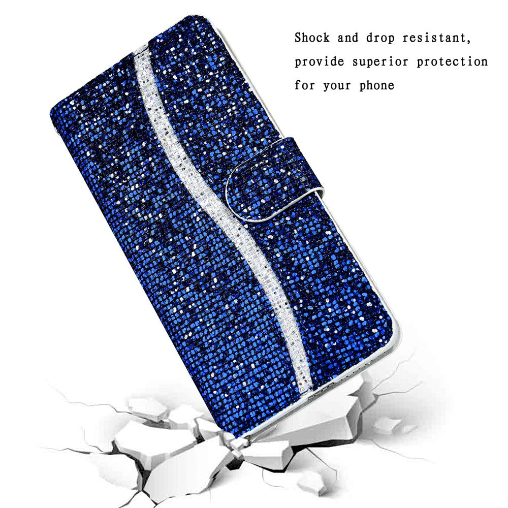 For iPhone 17 Pro Max Case PU Leather Wallet Card Slots Glitter Phone Cover - Blue