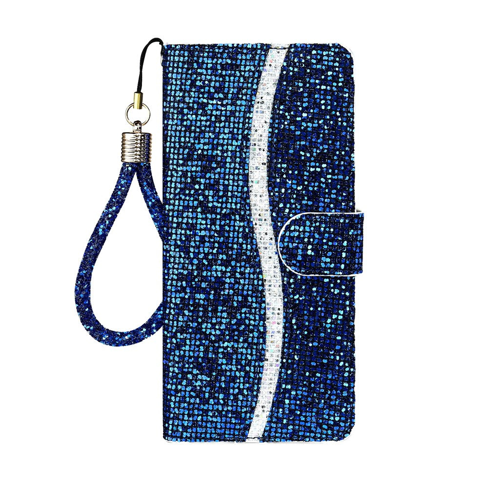 For iPhone 17 Pro Max Case PU Leather Wallet Card Slots Glitter Phone Cover - Blue