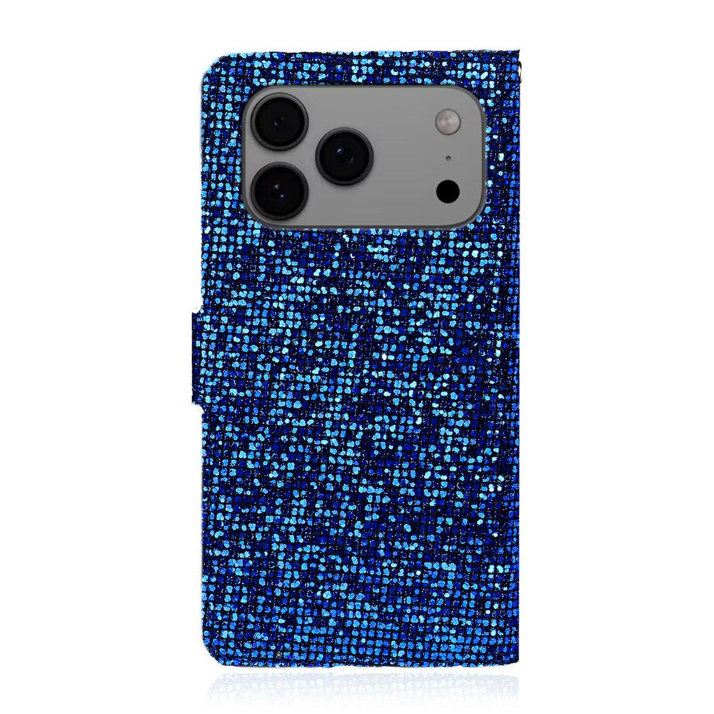 For iPhone 17 Pro Max Case PU Leather Wallet Card Slots Glitter Phone Cover - Blue