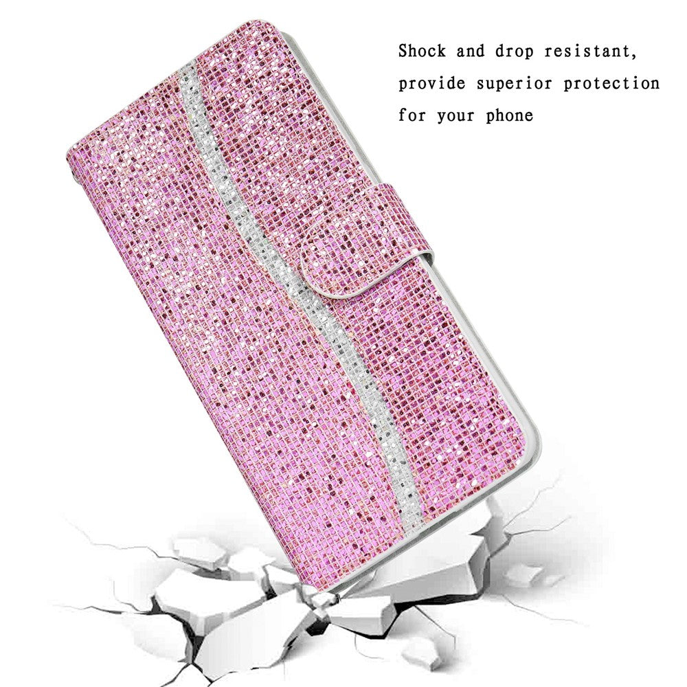 For iPhone 17 Pro Max Case PU Leather Wallet Card Slots Glitter Phone Cover - Pink