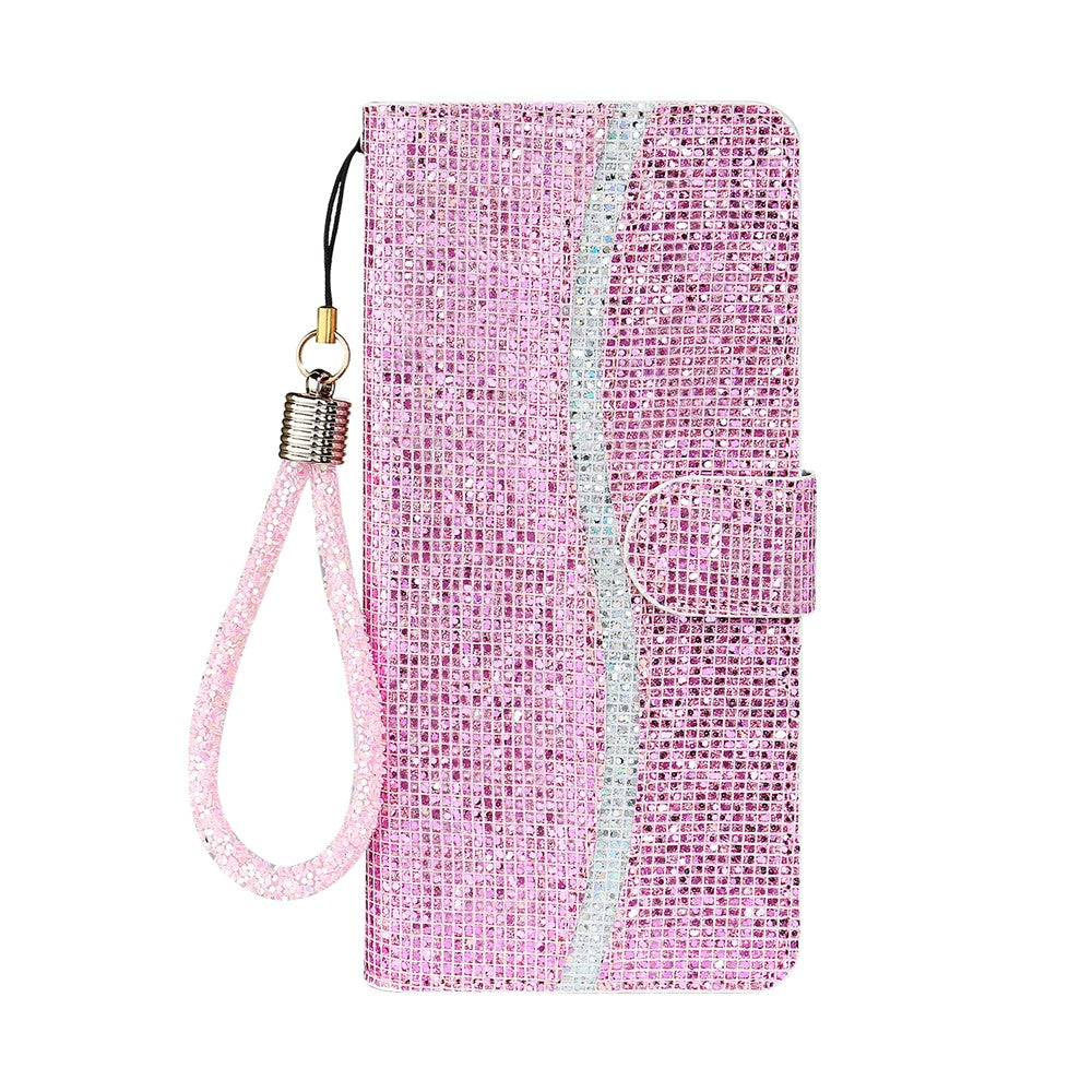 For iPhone 17 Pro Max Case PU Leather Wallet Card Slots Glitter Phone Cover - Pink
