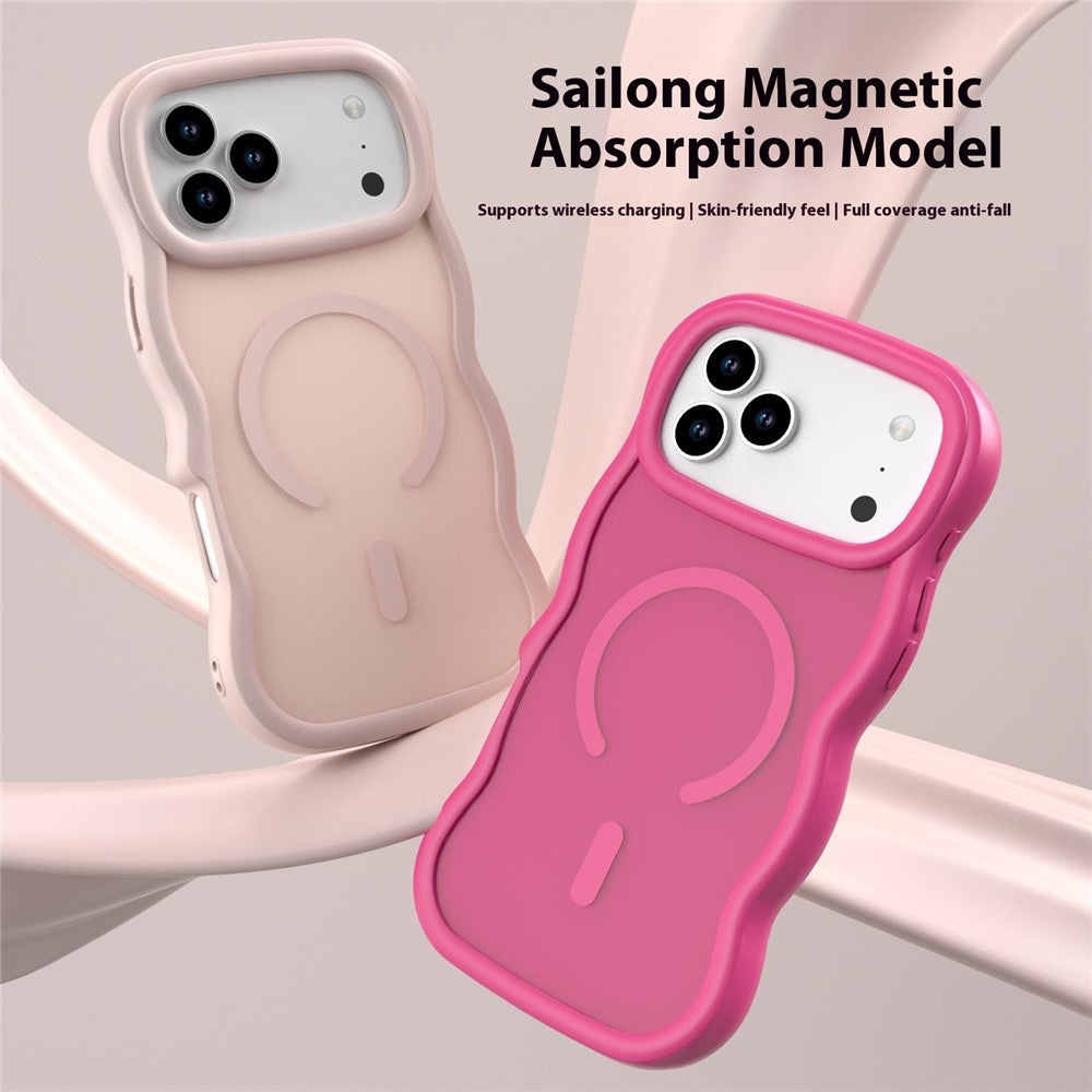For iPhone 17 Pro Max Case Compatible with MagSafe TPU + PC Phone Back Cover Skin Touch Wave Shape - Rose