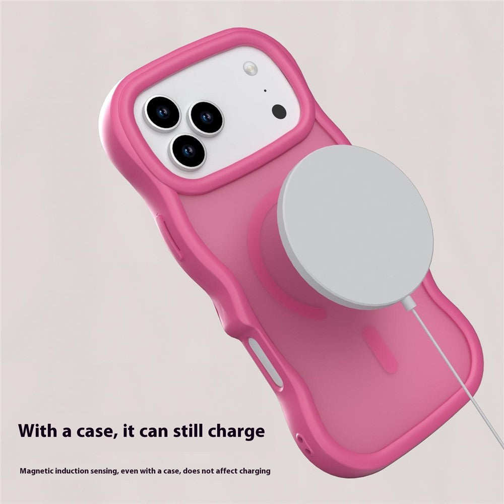 For iPhone 17 Pro Max Case Compatible with MagSafe TPU + PC Phone Back Cover Skin Touch Wave Shape - Rose