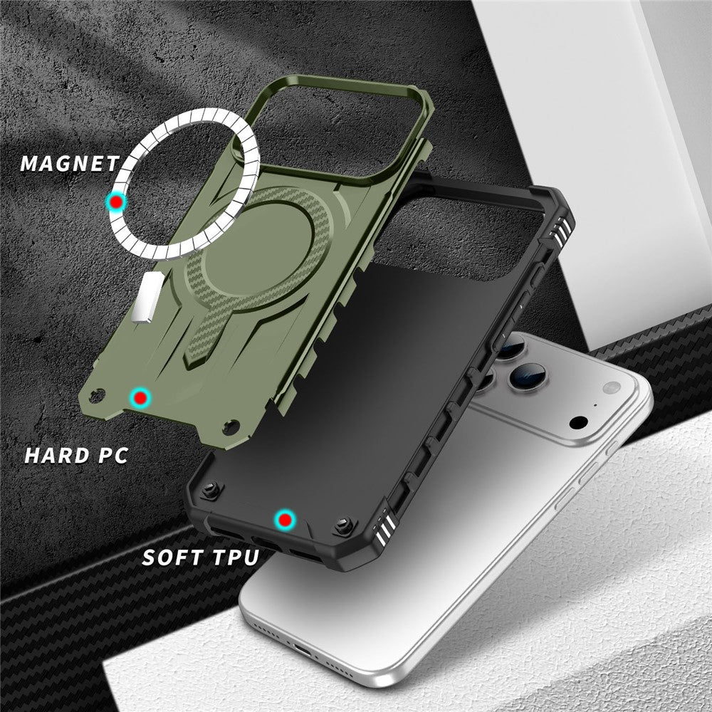 For iPhone 17 Pro Max Case Compatible with MagSafe Four Corner Airbags PC + TPU Phone Cover - Army Green