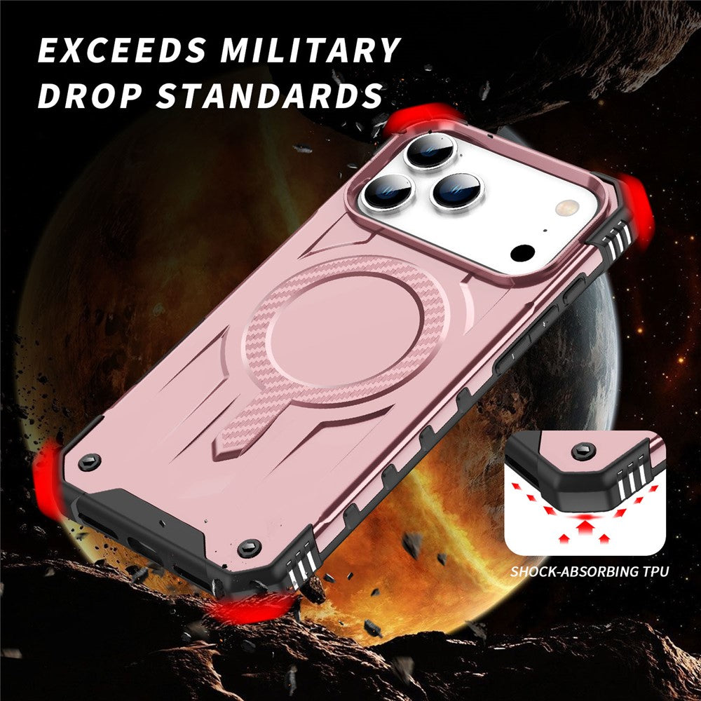 For iPhone 17 Pro Max Case Compatible with MagSafe Four Corner Airbags PC + TPU Phone Cover - Rose Gold