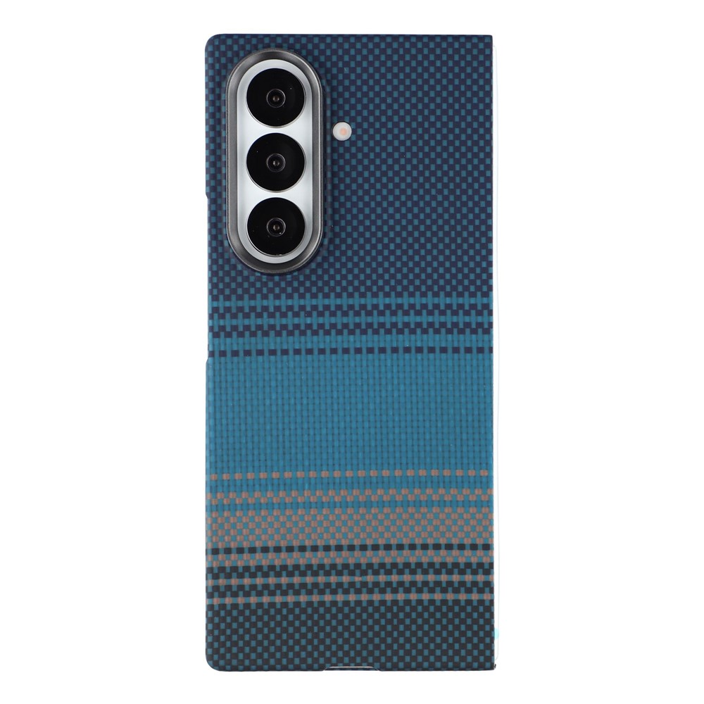 For Samsung Galaxy Z Fold7 5G Case Gradient Aramid Fiber Magnetic Phone Cover with Metal Lens Frame - Blue Floating Weave