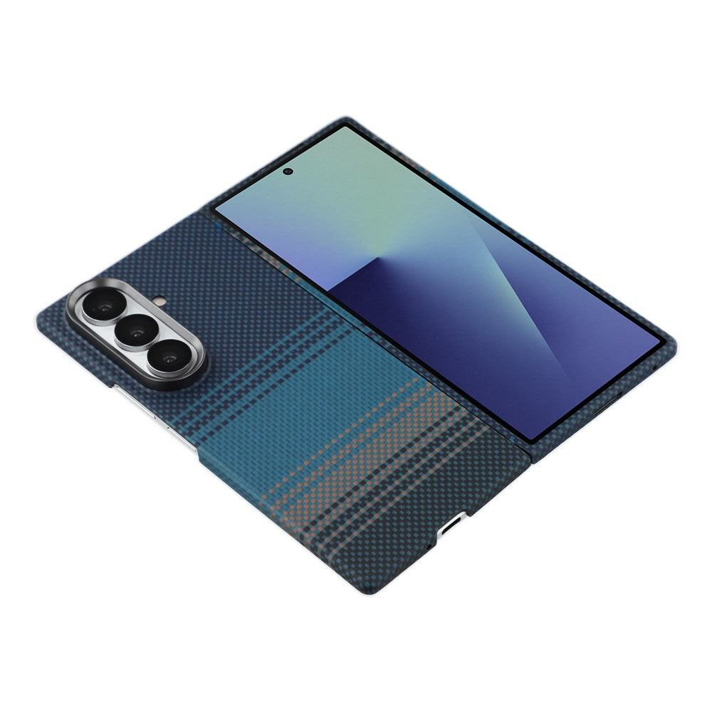 For Samsung Galaxy Z Fold7 5G Case Gradient Aramid Fiber Magnetic Phone Cover with Metal Lens Frame - Blue Floating Weave