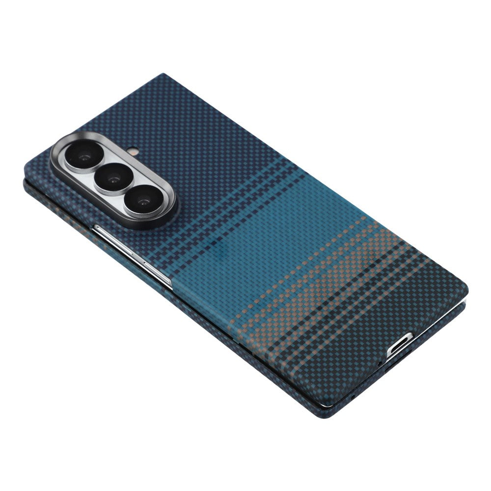For Samsung Galaxy Z Fold7 5G Case Gradient Aramid Fiber Magnetic Phone Cover with Metal Lens Frame - Blue Floating Weave