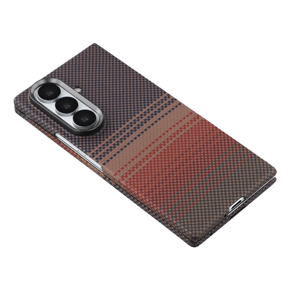 For Samsung Galaxy Z Fold7 5G Case Gradient Aramid Fiber Magnetic Phone Cover with Metal Lens Frame - Sunset Yellow