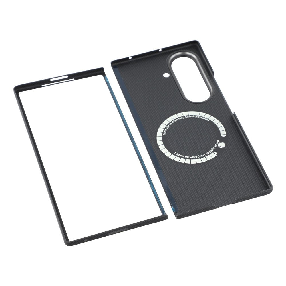 For Samsung Galaxy Z Fold7 5G Magnetic Case Fine Grid Aramid Fiber Phone Cover with Metal Lens Frame / Front Frame